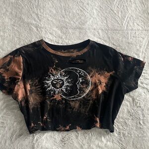 Short Sleeve Graphic Print Tie Dye Crop Top T Shirt